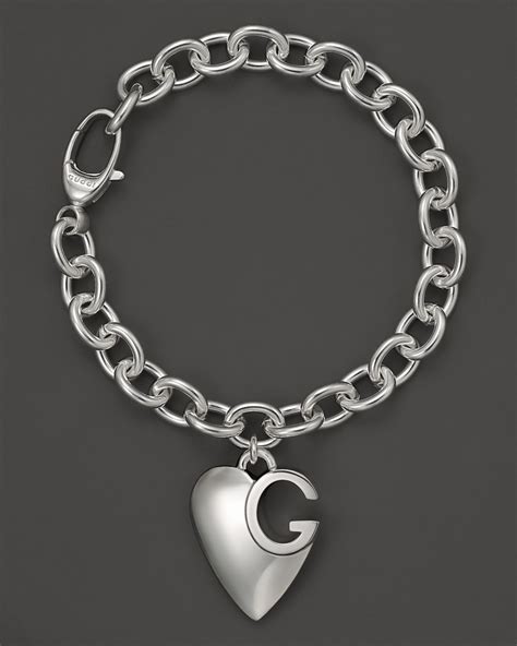 gucci women's sterling silver heart pendant bracelet|guccighost chain bracelet in silver.